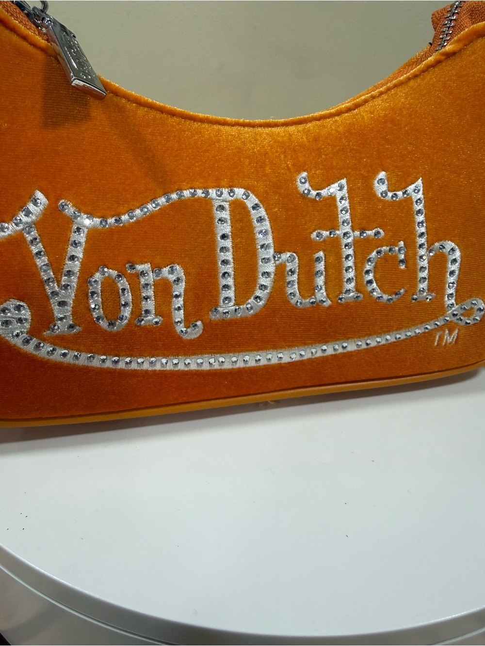 Von Dutch Orange Suede-Style Shoulder Bag with Embellished Logo - Picture 2 of 15